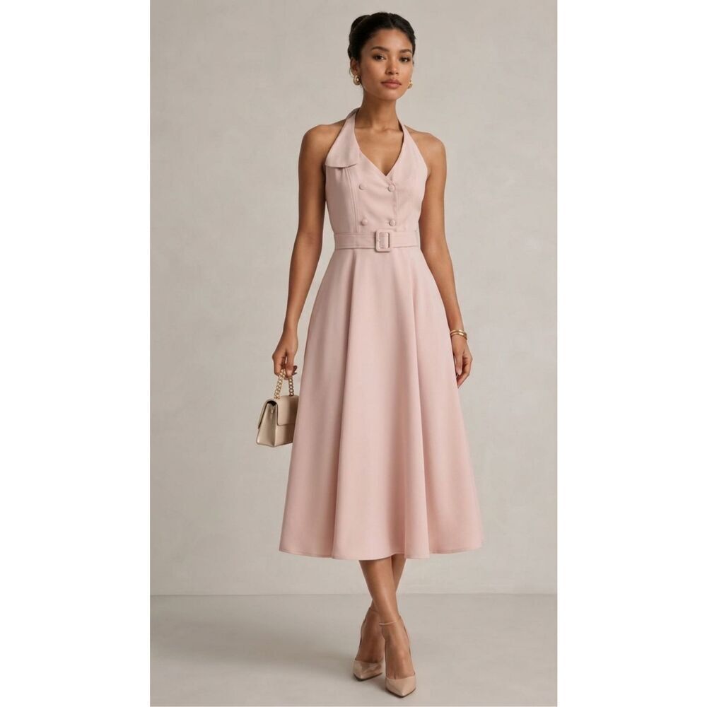 Burberry Vintage Pink Double Breasted Halter Top A-Line Dress